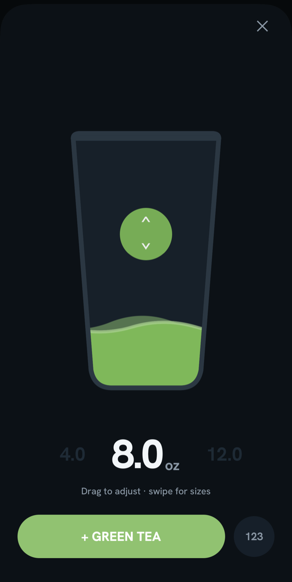 Adjust screen in dark mode: drag a glass of green tea to set the size